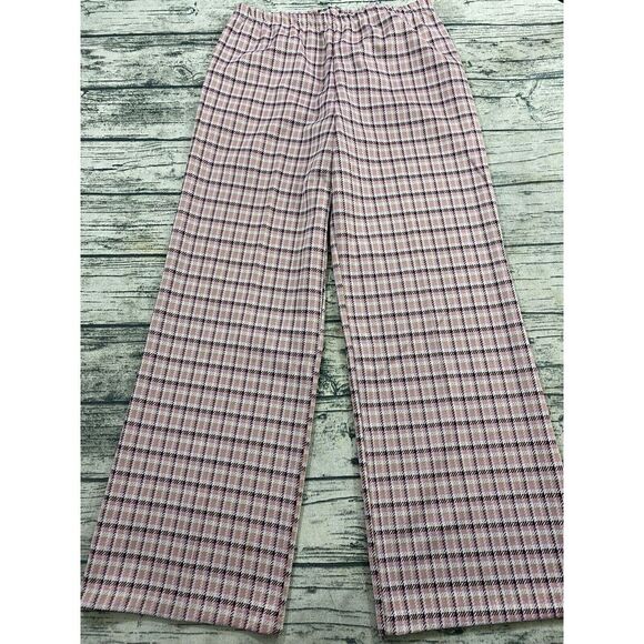 Sears Pants - Sears 70s Vtg Wide Leg Flare Relaxed Plaid Tartan‎ Pants Sz 20 (32x31 msrd) Pink